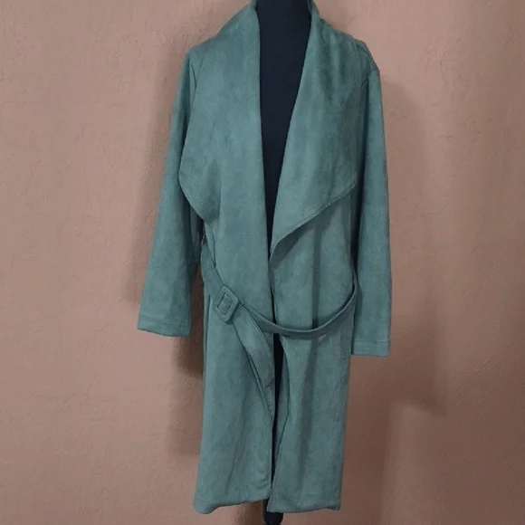 Elodie Belted Wrap Trench Coat Long Green XL - Picture 1 of 8